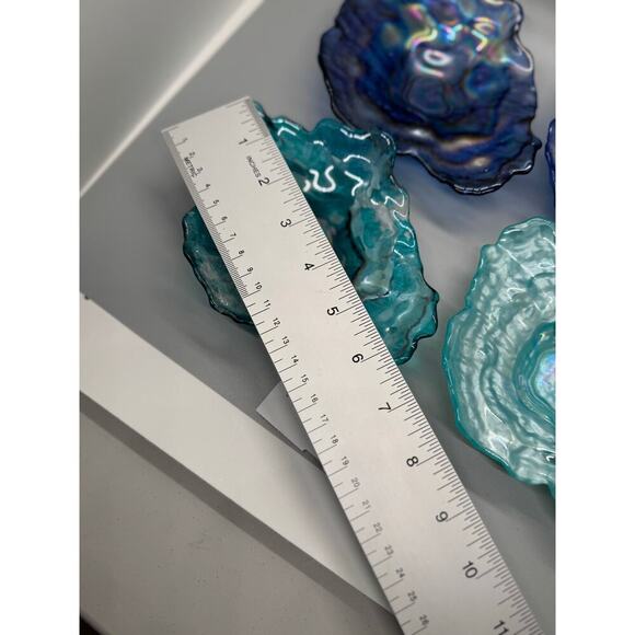 Four Vietri Ostrica Art Glass Oyster Shell Teal Blue Textured Trinket Dish 6.5” - Picture 6 of 12